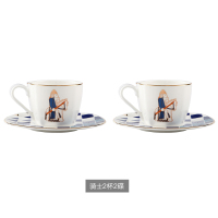 金边咖啡杯碟套装欧式烘焙精灵小下午茶杯子小精致 骑士2杯2碟(送咖啡勺2个+专属礼盒2个)