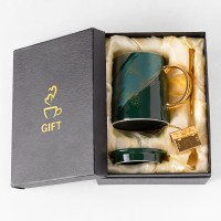 北欧ins风陶瓷杯子创意烘焙精灵可爱少女个性潮流水杯带盖咖啡杯马克杯 极夜款-森林绿