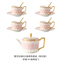 咖啡杯 欧式小陶瓷烘焙精灵ins北欧风英式下午茶杯茶具套装轻奢精致 繁花似锦:粉(1壶4杯碟4勺套装)