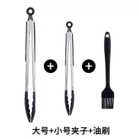 硅胶食品夹不锈钢厨房食物夹烘焙精灵防烫烤肉烧烤夹子煎牛排专用夹 黑色套装+油刷