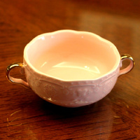 公主粉色金边双耳碗烘焙精灵欧式浮陶瓷 奶汤碗 汤盅甜品碗 粉色金边双耳碗