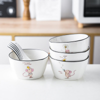4个装方碗套装带勺 烘焙精灵网红子创意家用陶瓷卡通可爱情侣欧式吃饭碗 老鼠4碗4勺