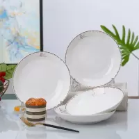 4只装家用陶瓷深盘8英寸烘焙精灵欧式圆形菜盘子碗碟套装饭盘牛排盘 金天鹅8英寸饭盘[4只装]可微波