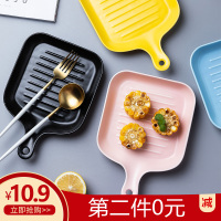 带手柄好看的盘子菜盘网红烘焙精灵烤盘烤碗家用陶瓷创意烤箱专用北欧餐具 两个购物车一起自动减价