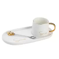 欧式小咖啡杯套装英式烘焙精灵下午茶杯子茶杯北欧陶瓷杯子美式拉花杯 白色咖啡杯+五角星勺子+托盘[货号119]
