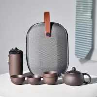 紫砂一壶四杯便携茶具旅行泡茶套装烘焙精灵户外车载陶瓷快客杯旅游泡茶杯 9件一壶四杯黑紫砂马克包套组