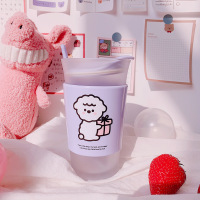 ins风可爱小羊磨砂网红水杯子少女心烘焙精灵日系简约便携学生玻璃勺子 送礼物小羊(送勺子)400ml