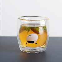 抖音网红柴犬狗狗玻璃杯 烘焙精灵ins少女心双层水杯小清新搞怪情侣随手杯 双层白熊/250ml送杯盖勺子