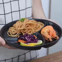ins早餐盘子陶瓷分格盘减脂烘焙精灵定量餐盘儿童盘分隔盘餐具三格盘 哑光黑分隔盘