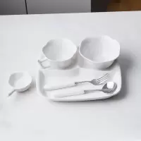 儿童餐盘陶瓷套装餐具创意家用烘焙精灵小孩幼儿园学生食堂分格饭盘碗分隔 日韩儿童款套装餐具5件套(奶白)收藏送同色味碟