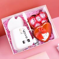 少女可爱马克杯带盖勺生日烘焙精灵送男女生朋友闺蜜陶瓷家用喝水杯子 白色大肚520带盖勺+香皂花+灯