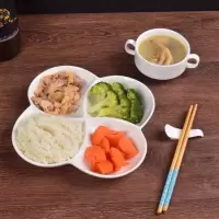 纯白陶瓷盘四格烘焙精灵拼盘家用饭盘餐盘餐饮分格盘 12寸四格盘[加双耳汤碗]