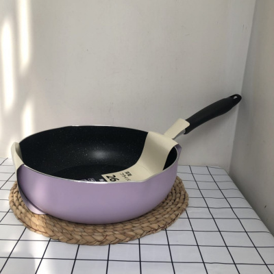 煎锅炒锅麦饭石色烘焙精灵不粘锅电磁炉厚 淡紫色28cm()+盖