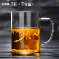 家用加厚耐热透明烘焙精灵水杯带盖玻璃泡茶杯带把手办公杯咖啡杯简约直 450直身杯加厚款无盖子