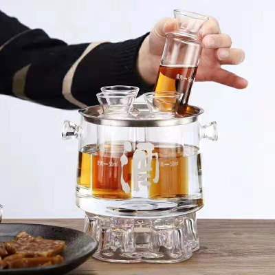 耐热玻璃酒温酒器日式烘焙精灵烫酒壶清酒老式可加热暖酒半斤酒壶家用 温酒壶冰酒壶+爱心底座