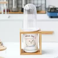 创意陶瓷防尘筷子筒带盖子烘焙精灵筷子笼透气挂壁式快篓大号沥水筷筒 可爱猪猪蓝大号单筒带盖竹木