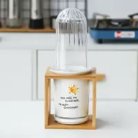 创意陶瓷防尘筷子筒带盖子烘焙精灵筷子笼透气挂壁式快篓大号沥水筷筒 小清新大号单筒带盖竹木