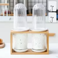 创意陶瓷防尘筷子筒带盖子烘焙精灵筷子笼透气挂壁式快篓大号沥水筷筒 心心相印双筒大号竹木