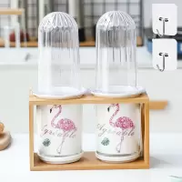 创意陶瓷防尘筷子筒带盖子烘焙精灵筷子笼透气挂壁式快篓大号沥水筷筒 火烈鸟双筒大号竹木