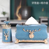 鹿牙签盒创意自动按压式烘焙精灵弹出轻奢北欧ins家用客厅牙签筒简约 蓝色按压牙签盒+单孔鹿