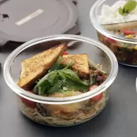 九件套玻璃饭盒家用圆形烘焙精灵冰箱保鲜碗密封盒微波加热专用便当泡面碗