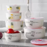 保鲜碗三件套密封碗保鲜盒烘焙精灵带盖饭盒陶瓷圆形水果便当盒微波炉加热