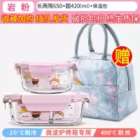 微波炉加热饭盒分隔型烘焙精灵上班族餐盒套装保温便当盒带餐具玻璃碗便携 岩粉两隔650+420ml送火烈鸟包女神专属