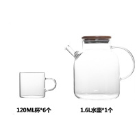 冷水壶套装玻璃凉水壶烘焙精灵大容量家用花茶壶泡茶壶耐热杯子日式 1.6L壶+120ml带把杯6个[烫坏包赔]