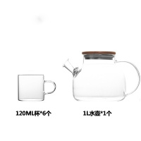 冷水壶套装玻璃凉水壶烘焙精灵大容量家用花茶壶泡茶壶耐热杯子日式 1L壶+120ml带把杯6个[烫坏包赔]