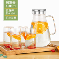 凉水壶大容量2.5L玻璃水壶烘焙精灵耐热防爆水杯家用茶壶套装冷水壶 企鹅壶1800ml+直身杯*4+茶盘