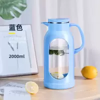 凉水壶大容量玻璃水壶烘焙精灵耐热防爆水杯家用茶壶套装冷水壶 蓝色2000ml/塑玻双层