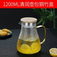 加厚玻璃冷水壶耐热日式烘焙精灵锤纹凉水壶竹盖夏日果汁水壶水杯大号扎壶 1.2升清润壶(竹钢盖)