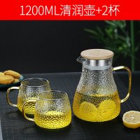 加厚玻璃冷水壶耐热日式烘焙精灵锤纹凉水壶竹盖夏日果汁水壶水杯大号扎壶 1.2升清润壶(竹钢盖)+2韵妃杯
