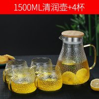 加厚玻璃冷水壶耐热日式烘焙精灵锤纹凉水壶竹盖夏日果汁水壶水杯大号扎壶 1.2升清润壶(竹钢盖)+4韵妃杯