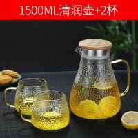 加厚玻璃冷水壶耐热日式烘焙精灵锤纹凉水壶竹盖夏日果汁水壶水杯大号扎壶 1.5升清润壶(竹钢盖)+2韵妃杯