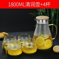 加厚玻璃冷水壶耐热日式烘焙精灵锤纹凉水壶竹盖夏日果汁水壶水杯大号扎壶 1.5升清润壶(竹钢盖)+4韵妃杯