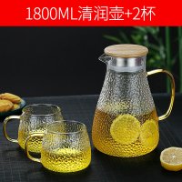 加厚玻璃冷水壶耐热日式烘焙精灵锤纹凉水壶竹盖夏日果汁水壶水杯大号扎壶 1.8升清润壶(竹钢盖)+2韵妃杯