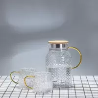 加厚耐热玻璃凉水壶锤纹冷水壶烘焙精灵大容量防爆水壶家用待客多用泡茶壶 1.4L壶+2个贵妃杯