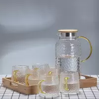 加厚耐热玻璃凉水壶锤纹冷水壶烘焙精灵大容量防爆水壶家用待客多用泡茶壶 1.9L壶+6个贵妃杯+托盘