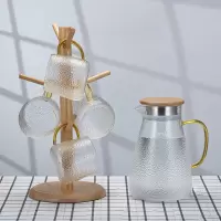 加厚玻璃锤纹凉水壶烘焙精灵耐热防爆冷水壶果汁壶多用水壶套装家用 1500ml壶+4贵妃杯+杯架