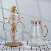 加厚玻璃锤纹凉水壶烘焙精灵耐热防爆冷水壶果汁壶多用水壶套装家用 1800ml壶+4贵妃杯+杯架