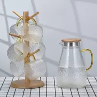加厚玻璃锤纹凉水壶烘焙精灵耐热防爆冷水壶果汁壶多用水壶套装家用 1800ml壶+6贵妃杯+杯架