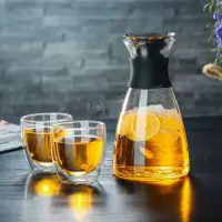 大容量加厚玻璃冷水壶烘焙精灵耐热防爆果汁壶家用凉水壶水具 1.2L丹麦壶+双层杯[两个]
