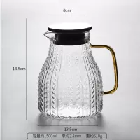 耐热玻璃冷水壶凉水壶烘焙精灵家用大容量水壶锤纹圆柱壶果汁壶1800 麦穗冷水壶1500ml