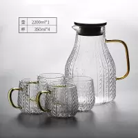 耐热玻璃冷水壶凉水壶烘焙精灵家用大容量水壶锤纹圆柱壶果汁壶1800 麦穗冷水壶2200ml+4*金麦穗杯350ml