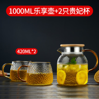 冷水壶玻璃水壶烘焙精灵凉水杯家用茶壶凉白开水杯套装大容量凉水壶 1000ML木盖乐享壶+2只贵妃杯