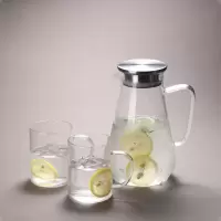 冷水壶玻璃耐热凉水壶牛奶杯烘焙精灵杯具套装家用凉开水壶大容量 2000ml方底水壶+450ml水杯[2只透明把]