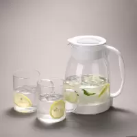 冷水壶玻璃耐热凉水壶牛奶杯烘焙精灵杯具套装家用凉开水壶大容量 2000ml白色水壶+450ml水杯[2只透明把]