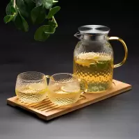 北欧玻璃冷水壶 烘焙精灵锤纹夏季家用凉白开水杯ins风凉水壶冰箱用 1150ML米粒壶+2黄把锤纹杯+A托盘