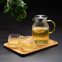北欧玻璃冷水壶 烘焙精灵锤纹夏季家用凉白开水杯ins风凉水壶冰箱用 1150ML米粒壶+2黄把锤纹杯+B托盘